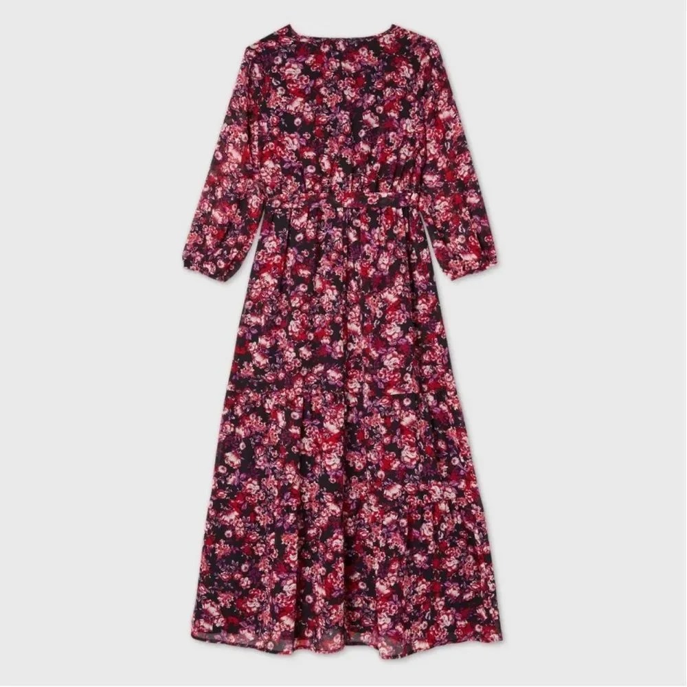 Ingrid Isabel Womens Maternity Dress Floral Midi Long Sleeve Ruffle Boho NWT - Picture 3 of 4